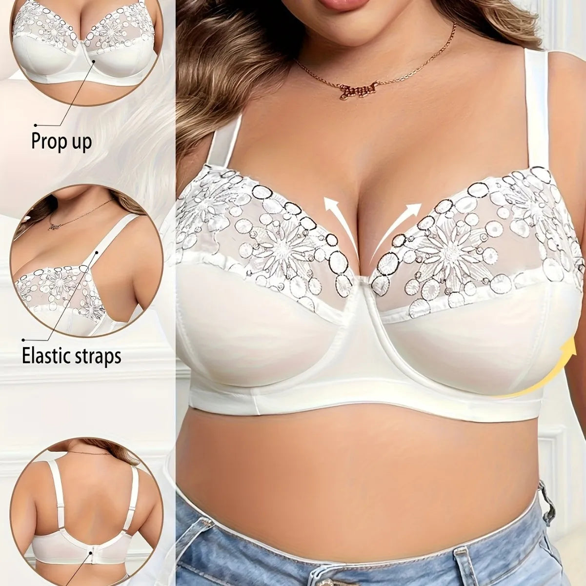 Lace Trim Thin Cup Underwire Semi Transparent Plus Size Bra for Women 85 90 95 100 105 110 C D E F