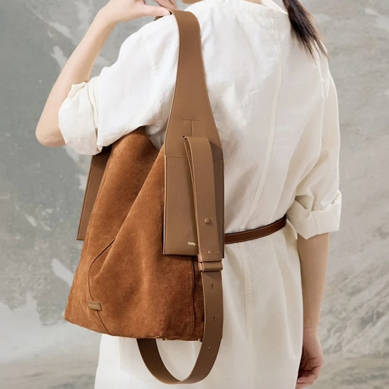 Handbag Chamois Leather Bucket Bag Casual Crossbody Single Shoulder Bag Lady Tote Bag Messenger Bag Large-Capacity Shopping Bag