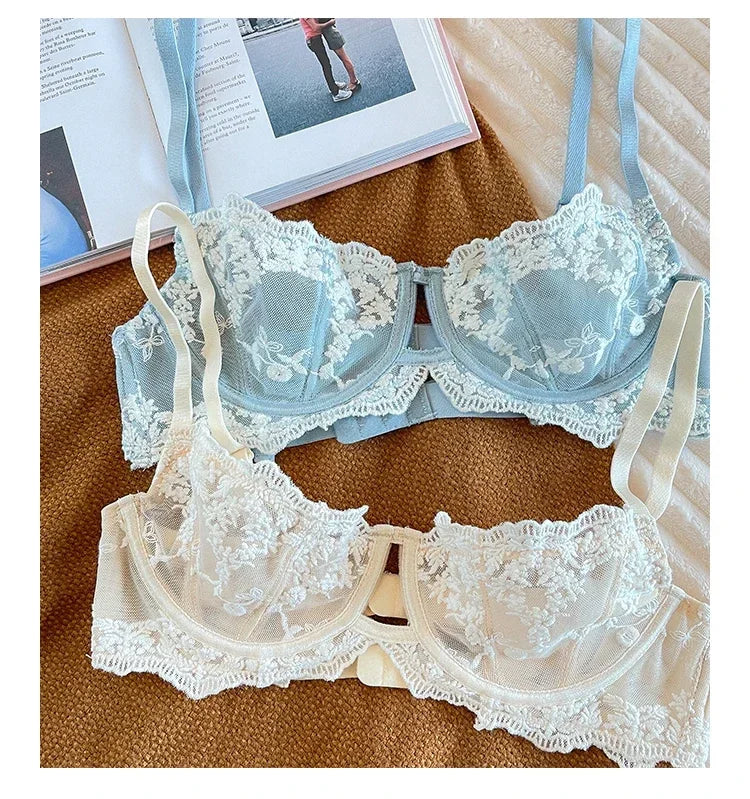 Embroidered Bralette & Panty Set for Women, Ultra-Thin Comfort, Underwire Support, Large Size Lingerie