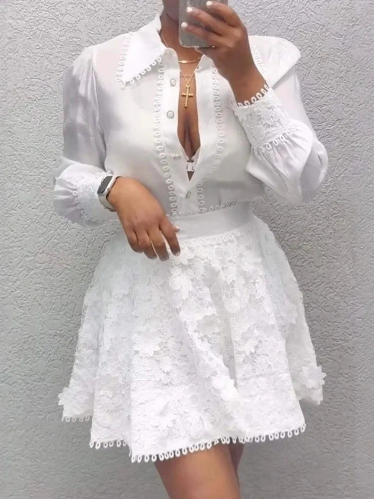 New Spring And Summer Women's Fashion Tops And Skirts Two-piece Skirt Suit Elegant Casual White Holiday Two Piece Outfits Woman
