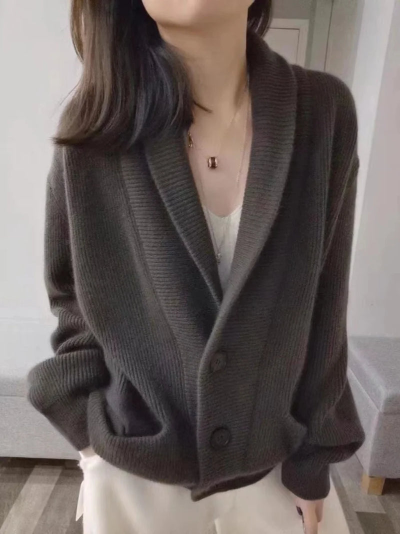 Female Cashmere  V-neck loose lazy wind sweater coat