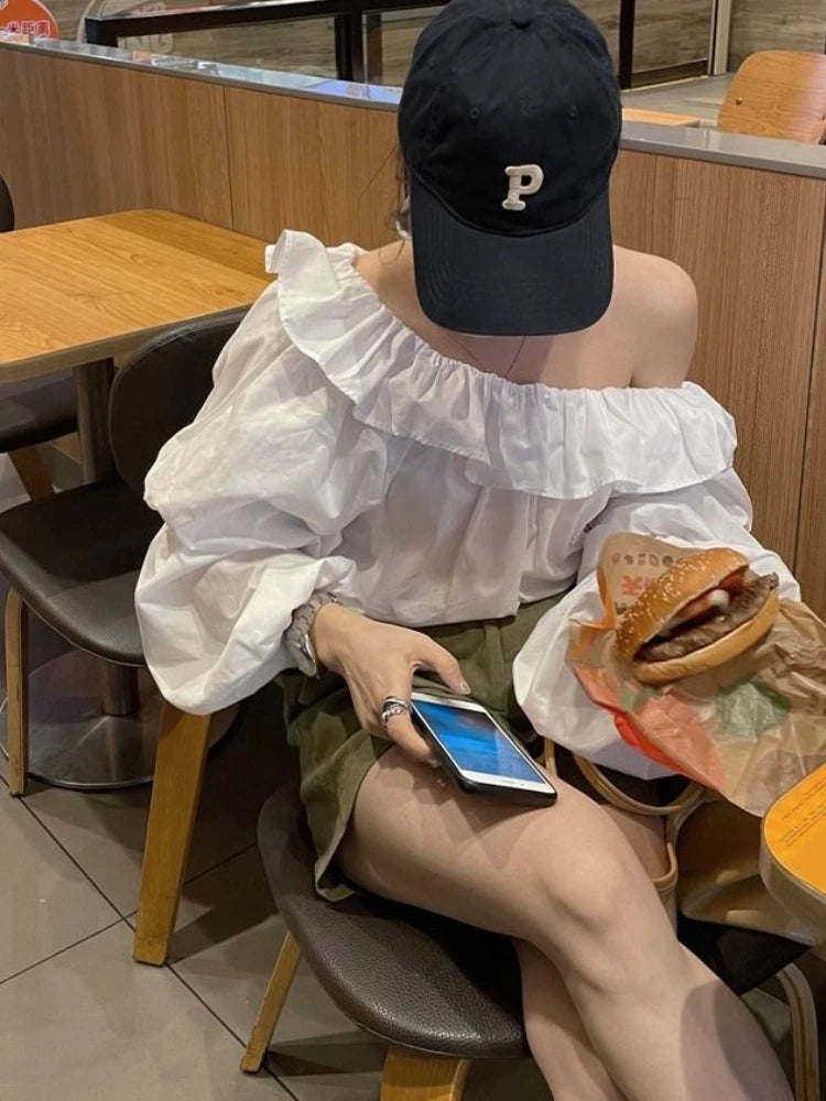 Blouses Women Vintage French Style Chic Elegant Party Blusas Tops All-match Spring Summer Stylish Puff Sleeve Clothing Pure Crop