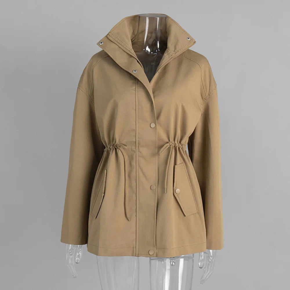 Tossy Stand Collar Lace-Up Trench Jacket Fashion Female Autumn 2025 Commute Long Sleeves Casual Women's High Waist Trench Coat