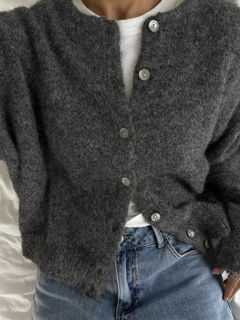 Women's Grey Wool Knitted Cardigan Sweater