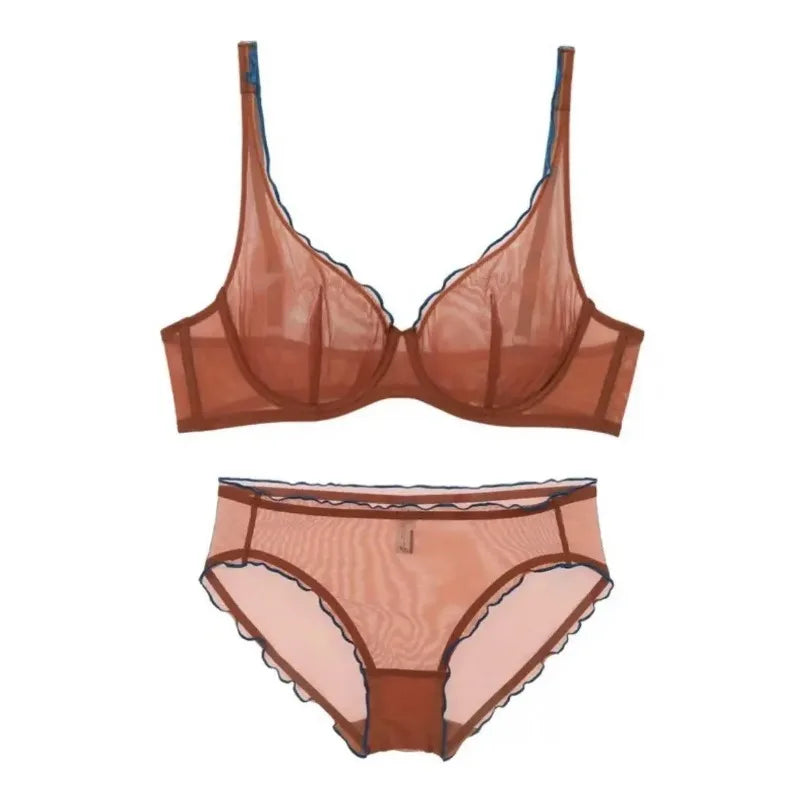 European Luxury Lingerie Set Full Cup Sheer Ultra Thin Bra & Panty Set Sexy Comfort for Women Large Small MOYISU Sexy Tushy S-XL
