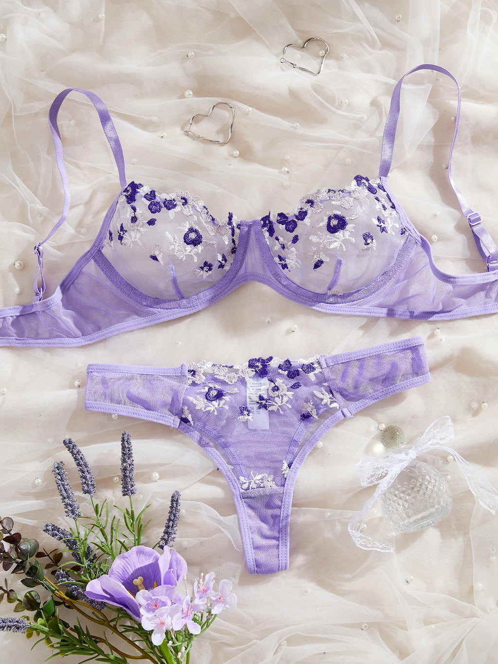 Bra Transparent Lady Floral Embroidery Lingerie Set Women Sheer Bra And Brief Underwear Set Satin Sexy Intimates Underwear