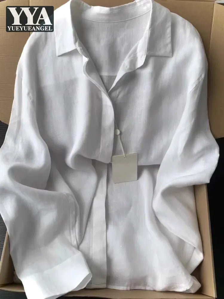 casual-office-ladies-work-solid-color-linen-long-sleeve-shirt-5004913 - Easydrop