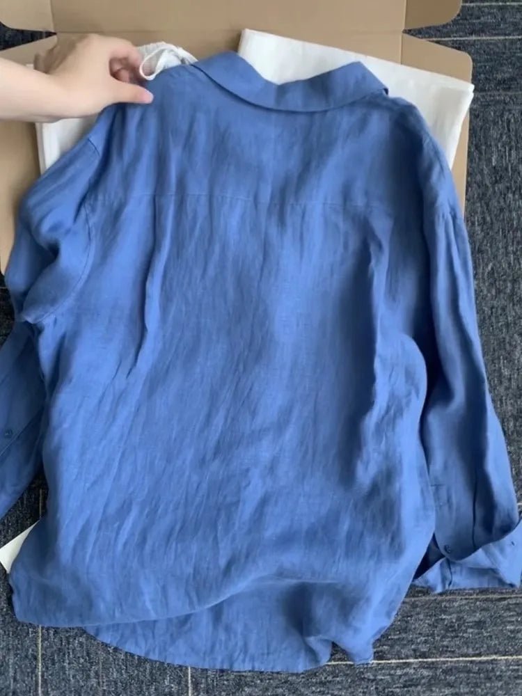 casual-office-ladies-work-solid-color-linen-long-sleeve-shirt-7910040 - Easydrop