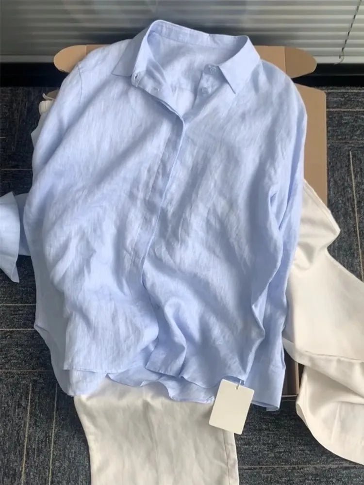 casual-office-ladies-work-solid-color-linen-long-sleeve-shirt-9417347 - Easydrop