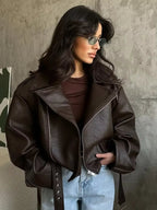 casual-zipper-long-sleeve-leather-lace-up-lapel-loose-high-street-wear-5329043 - Easydrop