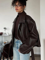casual-zipper-long-sleeve-leather-lace-up-lapel-loose-high-street-wear-9775404 - Easydrop