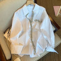 Diamond White Loose Long Sleeve Casual Blouse - Easydrop