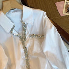 Diamond White Loose Long Sleeve Casual Blouse - Easydrop