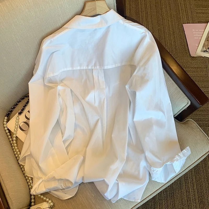 Diamond White Loose Long Sleeve Casual Blouse - Easydrop