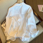 Diamond White Loose Long Sleeve Casual Blouse - Easydrop