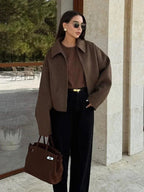 fashion-brown-zipper-woolen-jacket-for-women-6299867 - Easydrop
