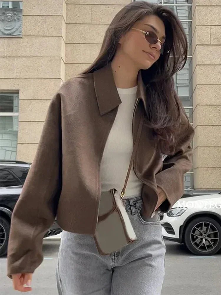 fashion-brown-zipper-woolen-jacket-for-women-7401368 - Easydrop