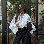 Fashion White Women Long Sleeve Cotton Chic Oversize Blouse - Easydrop