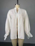 Fashion White Women Long Sleeve Cotton Chic Oversize Blouse - Easydrop