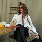 Fashion White Women Long Sleeve Cotton Chic Oversize Blouse - Easydrop
