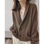 Female Cashmere V - neck loose lazy wind sweater coat - Easydrop