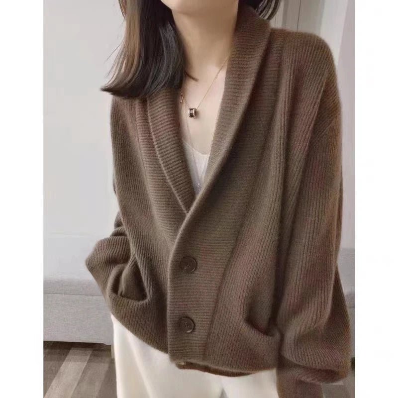 Female Cashmere V - neck loose lazy wind sweater coat - Easydrop