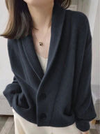 Female Cashmere V - neck loose lazy wind sweater coat - Easydrop