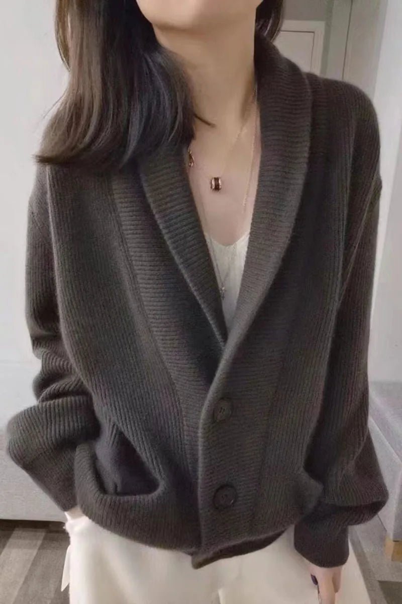 Female Cashmere V - neck loose lazy wind sweater coat - Easydrop