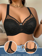 Floral Lace Wireless Padded Full Cup Bra with Comfortable Breathable Mesh Cups - Easydrop