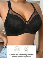 Floral Lace Wireless Padded Full Cup Bra with Comfortable Breathable Mesh Cups - Easydrop