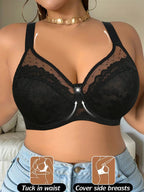 Floral Lace Wireless Padded Full Cup Bra with Comfortable Breathable Mesh Cups - Easydrop