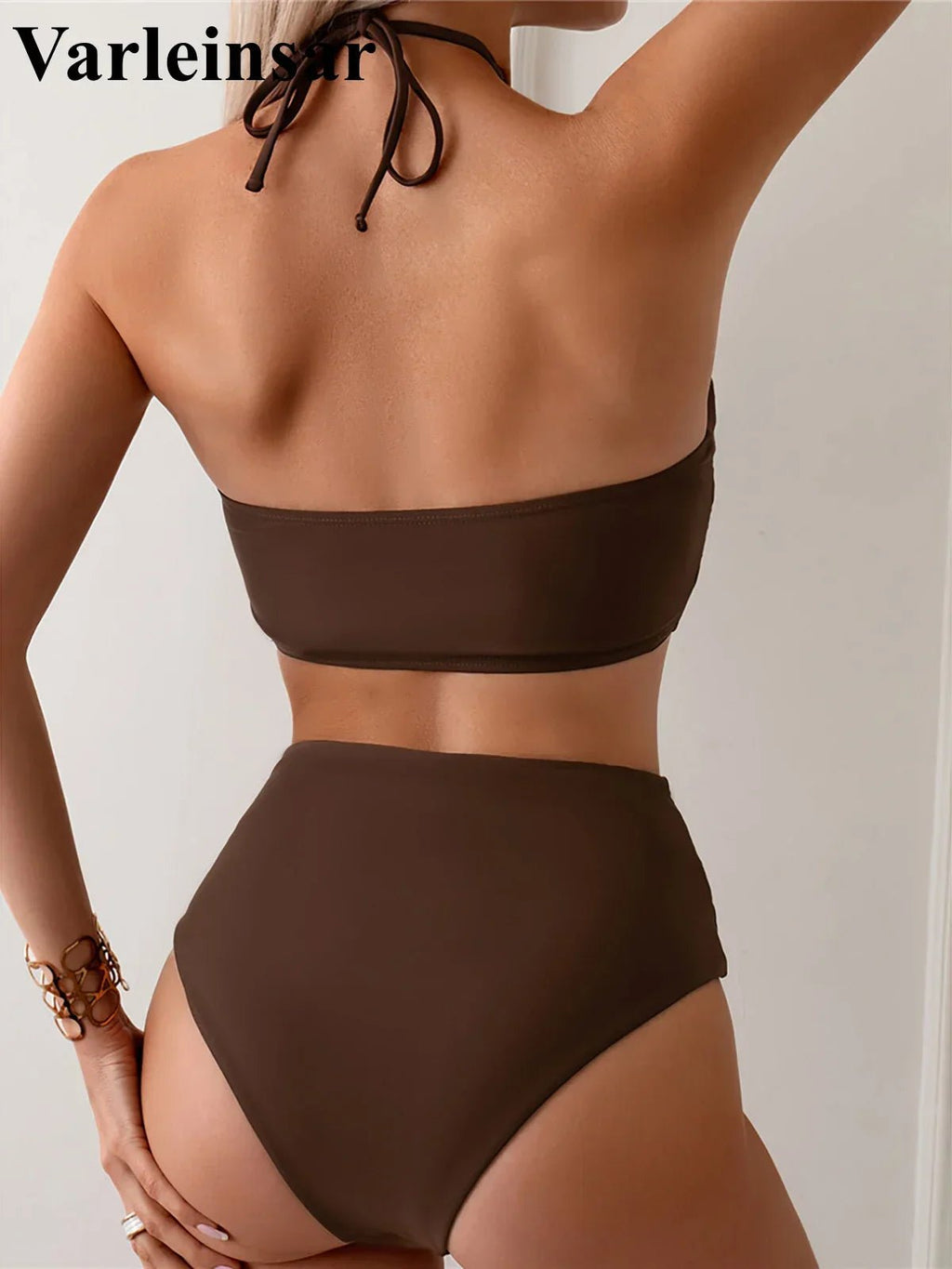 Halter Wrinkled High Neck, High Waist Two - pieces Bikini set. - Easydrop
