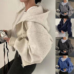 In - fleece - lined Versatile Cropped Zip - up Hooded Sweatshirt for Women - Easydrop