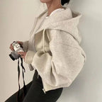 In - fleece - lined Versatile Cropped Zip - up Hooded Sweatshirt for Women - Easydrop