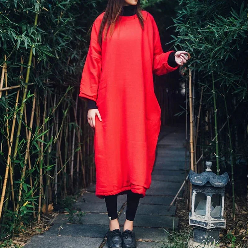 johnature-women-vintage-cotton-linen-long-sleeve-long-dress-1381272 - Easydrop