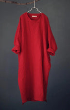 johnature-women-vintage-cotton-linen-long-sleeve-long-dress-4234894 - Easydrop