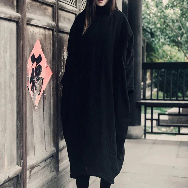 johnature-women-vintage-cotton-linen-long-sleeve-long-dress-4514790 - Easydrop
