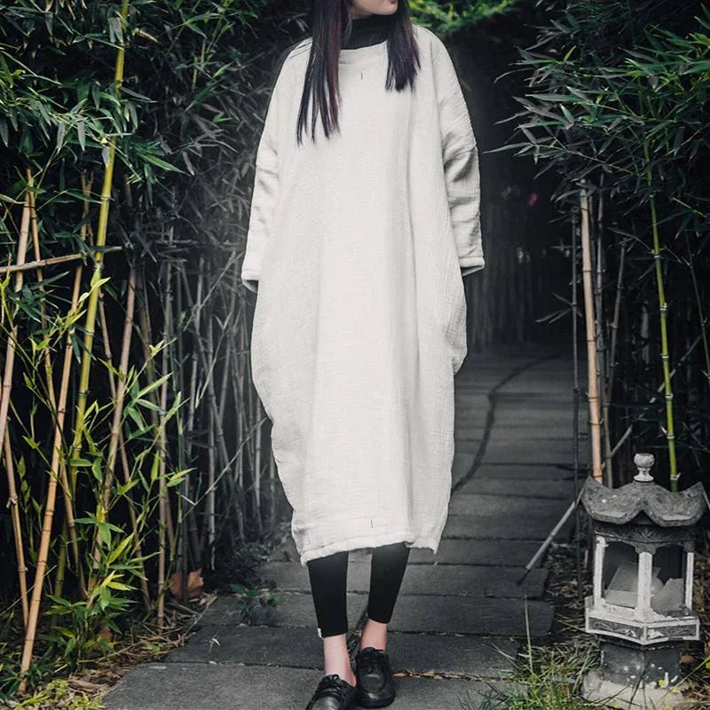 johnature-women-vintage-cotton-linen-long-sleeve-long-dress-7424910 - Easydrop
