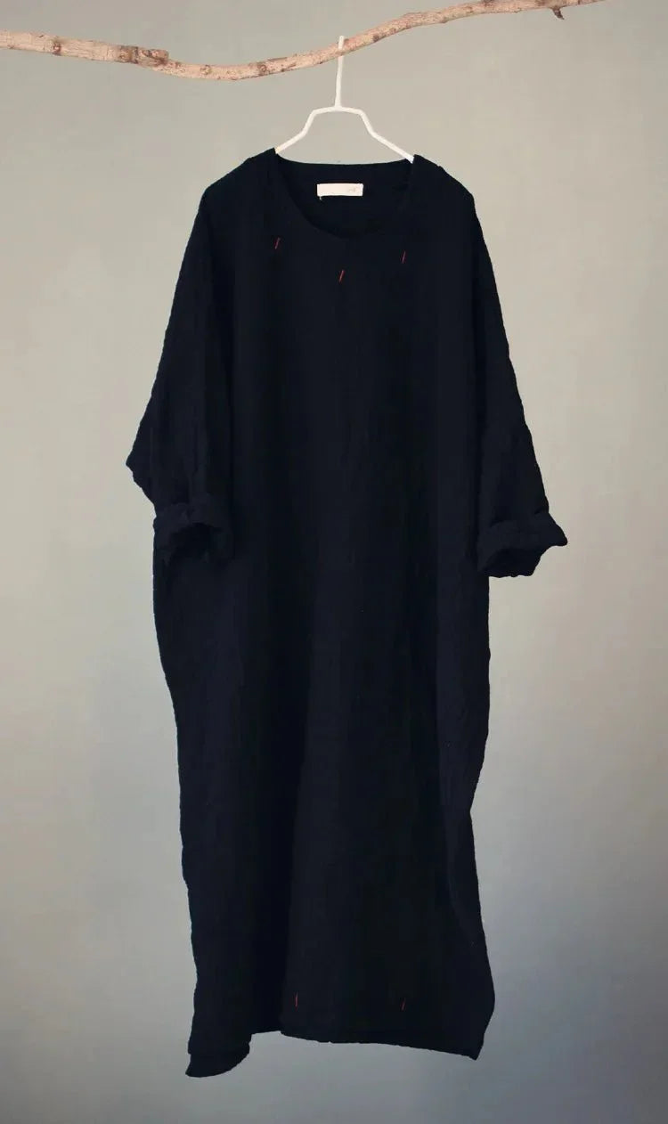johnature-women-vintage-cotton-linen-long-sleeve-long-dress-8967799 - Easydrop