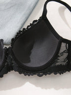 lace-trimmed-colour-blocked-breathable-adjustable-strap-push-up-bra-7235855 - Easydrop