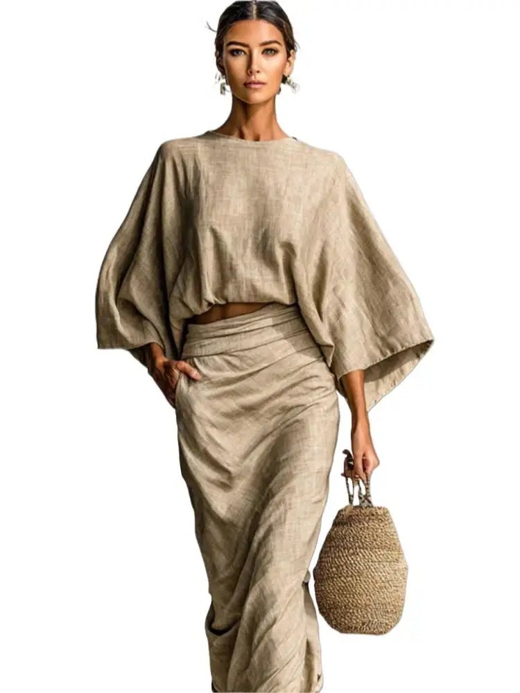 New Fashion, Bat Sleeve Casual Shirt + Skirt Suit for Women . - Easydrop