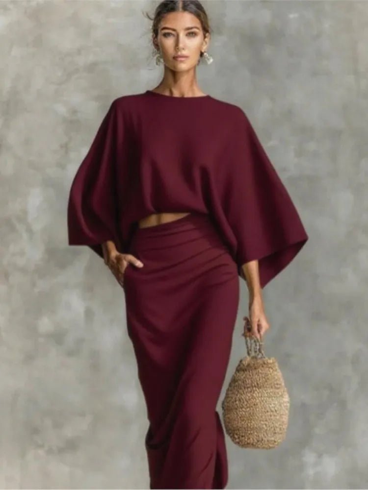 New Fashion, Bat Sleeve Casual Shirt + Skirt Suit for Women . - Easydrop