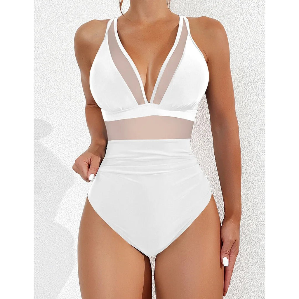 new-sexy-mesh-sheer-v-neck-women-one-piece-swimsuit-2957905 - Easydrop