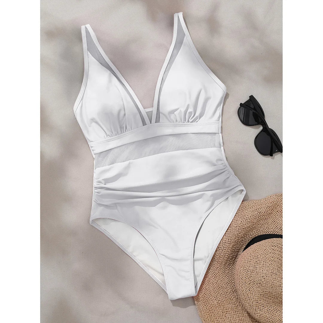 new-sexy-mesh-sheer-v-neck-women-one-piece-swimsuit-9502353 - Easydrop