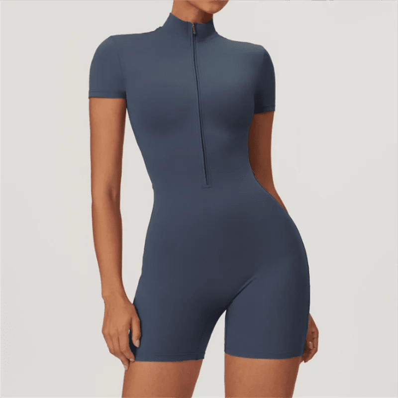 one-piece-yoga-suit-half-zipper-short-sleeved-with-stand-up-collar-1818328 - Easydrop
