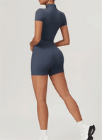 one-piece-yoga-suit-half-zipper-short-sleeved-with-stand-up-collar-2843060 - Easydrop