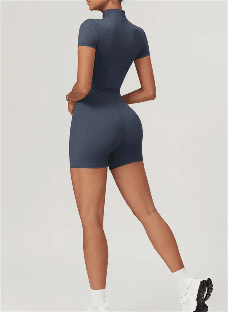 one-piece-yoga-suit-half-zipper-short-sleeved-with-stand-up-collar-2843060 - Easydrop