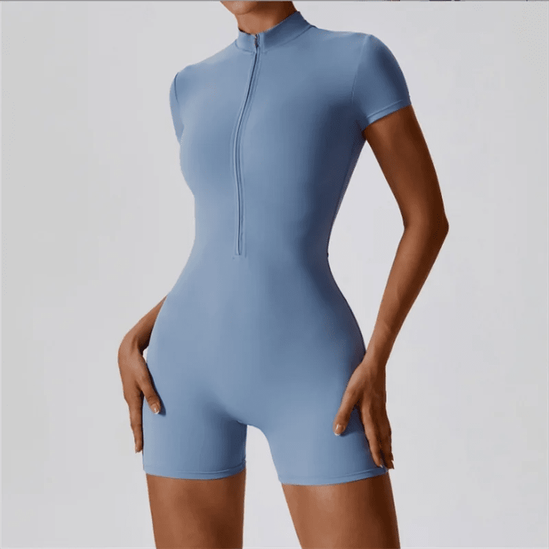 one-piece-yoga-suit-half-zipper-short-sleeved-with-stand-up-collar-7099910 - Easydrop