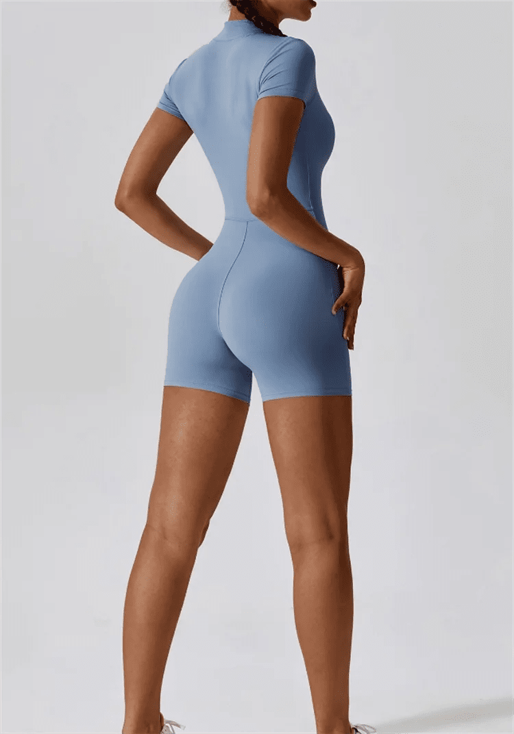 one-piece-yoga-suit-half-zipper-short-sleeved-with-stand-up-collar-9698725 - Easydrop