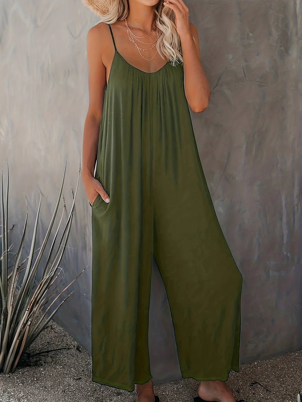 plus-size-new-cross-border-solid-color-pocket-casual-jumpsuit-1339733 - Easydrop